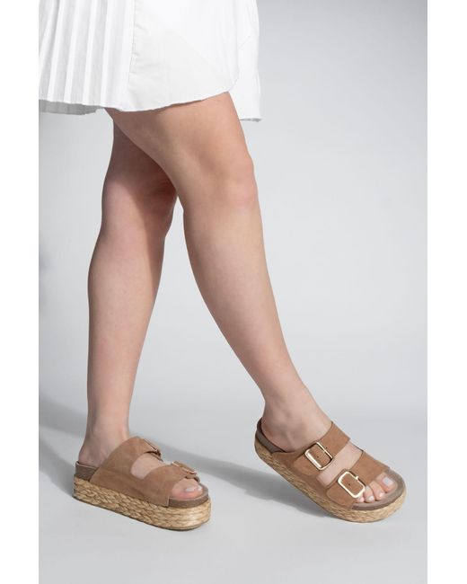 Marjin Brown Hausschuhe Aus Echtem Leder Mit Dicker Strohsohle Und Doppeltem Riemen Für Damen
