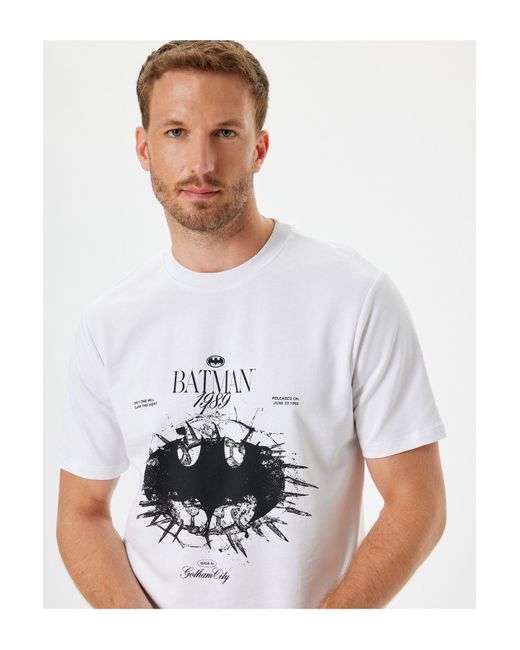 Koton Batman-T-Shirt Aus Baumwolle – Kurzärmelig, Lizenziert, Rundhalsausschnitt Für Herren in White für Herren