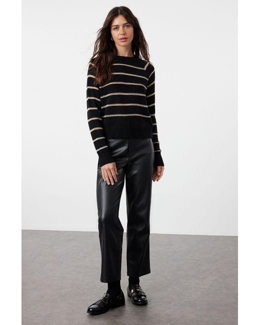 Trendyol Black Gestreifter Strickpullover Mit Steinglitzer Für Damen