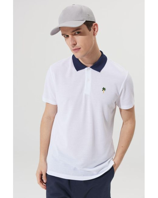 AC&Co / Altınyıldız Classics Weißes T-Shirt Mit Schmaler Passform Und Schmaler Passform Aus Baumwolle Mit Schmalem Polokragen Und Kurzen Ärmeln Für Herren in White für Herren