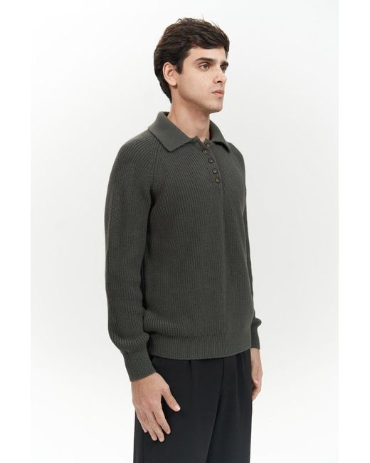 MAİ COLLECTİON Vander Knopfdetail Anthrazit Strickpullover Für Herren in Black für Herren