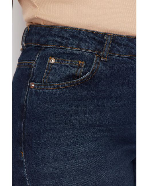 Trendyol Blue Marineblaue straight jeans mit hoher taille