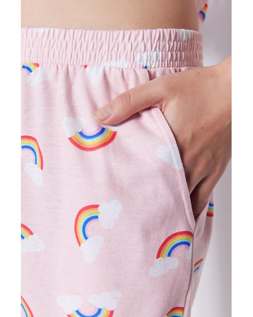 Trendyol Pink Hellrosa gestricktes pyjama-set mit unterhemd und hose mit regenbogenmuster