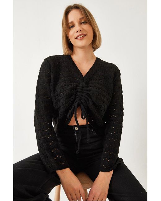 Bianco Lucci Black Geraffter Strickpullover Für Damen