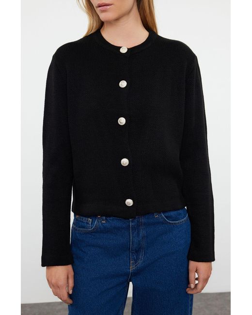 Trendyol Black Strick-Cardigan – Jacken-Look, Basic-Modell Für Damen