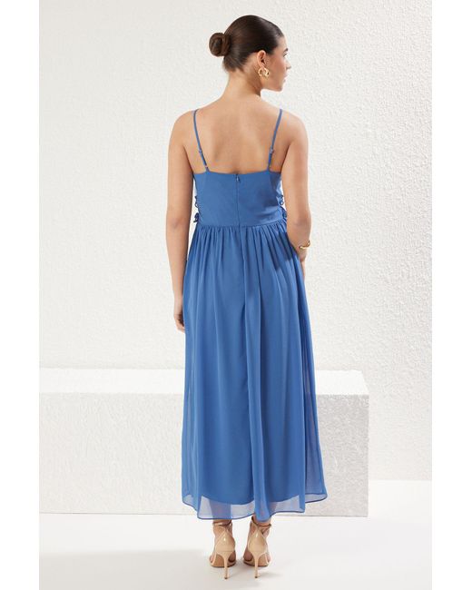 Trendyol Blue Blaues, Florales A-Linien-Maxi-Webkleid Für Damen