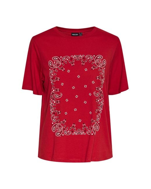Pieces Red Pcaddysan printed ss tee bc