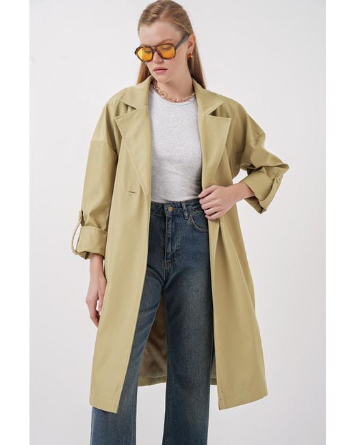 Bigdart Natural 9104 Zweireihiger Trenchcoat Mit Kragenfutter – Ölgrün Für Damen