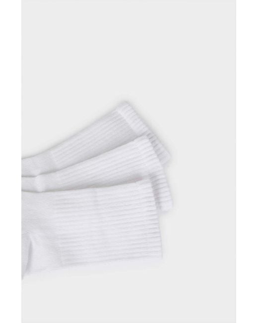 Defacto White Bequeme Elastische 3-Teilige Lange Baumwollsocken F2465Axns Für Damen