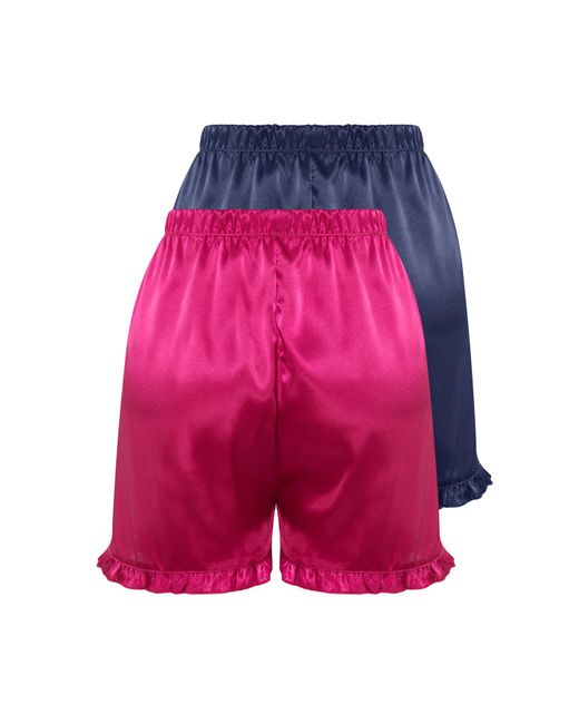 Trendyol Multicolor 2er-pack pyjamahosen aus satin mit rüschendetail in marineblau und rosa