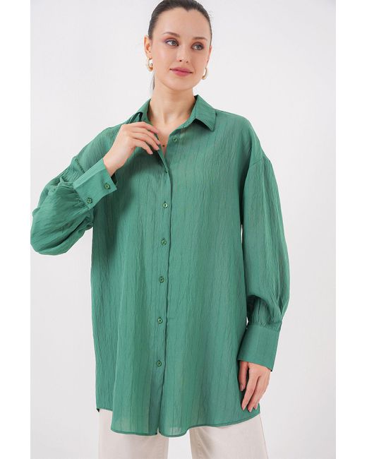 Bigdart Green Gestreifte Lange Hemdtunika 5963 – Smaragdgrün Für Damen