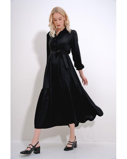 Trend Alaçatı Stili Black Kleid midi