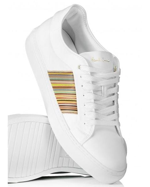 Paul Smith White Leather 'ivo' Trainers With Signature Stripe Panels for  Men | Lyst Australia