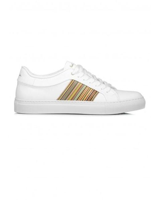 Paul Smith White Leather 'ivo' Trainers With Signature Stripe Panels for  Men | Lyst UK