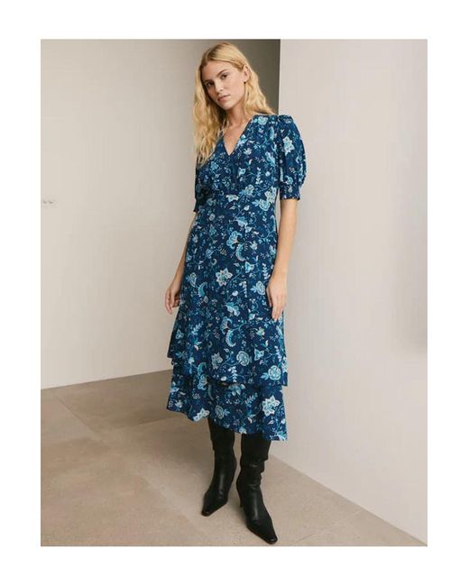 Cefinn Blue Ayla Silk Midi Dress