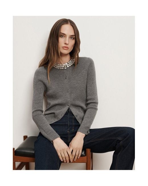 Veronica Beard Gray Daro Crystal Embellished Cardigan