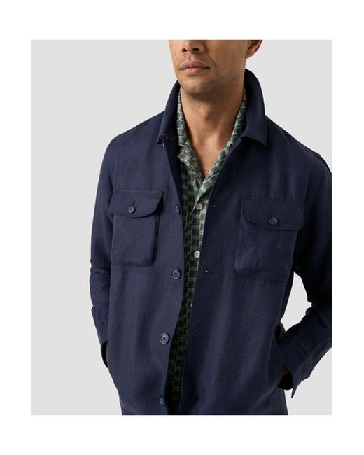 Eton of Sweden Blue Four Pocket Linen Lyocell Shirt Jacket for men