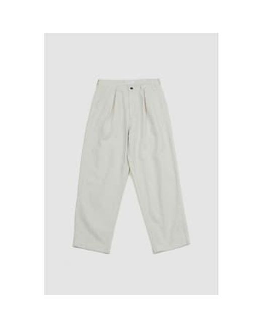 Still By Hand White 10oz Box Pleat Pants Ivory for men