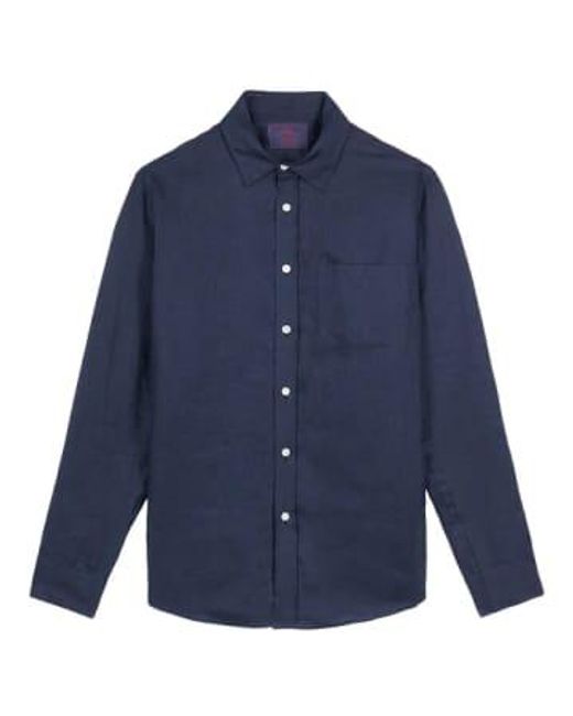 Camisa manga larga lino marino Portuguese Flannel de hombre de color Blue