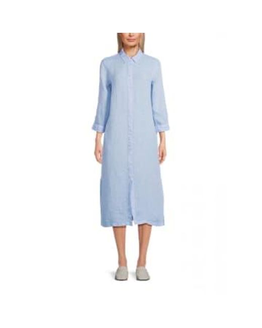 120% Lino Blue Buttom Up Crop Sleeve Tie Waist Midi Dress Size: 10, Col: B 10