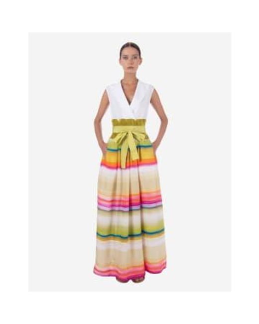 Sara Roka White Aretty Shirt Style Multi Stripe Long Dress Col: Multi, 12