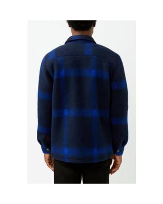 Portuguese Flannel Blue Plaid Fleece Overshirt for men