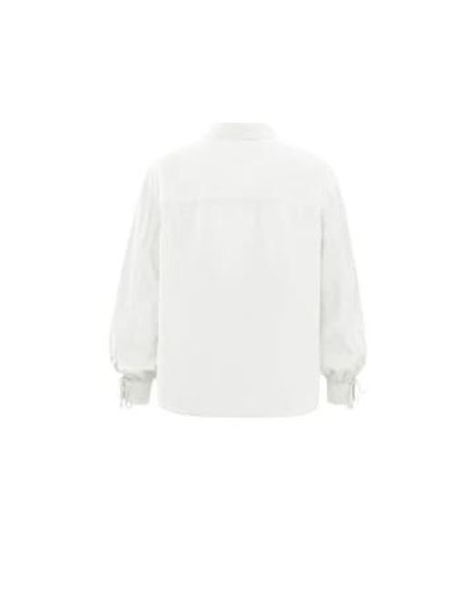 Yaya White Oversized Blouse With Long Puff Sleeves Collar