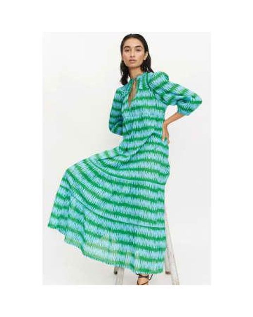 Long Kaftan Dress And Blue Summer Vibes Print di Compañía Fantástica in Green