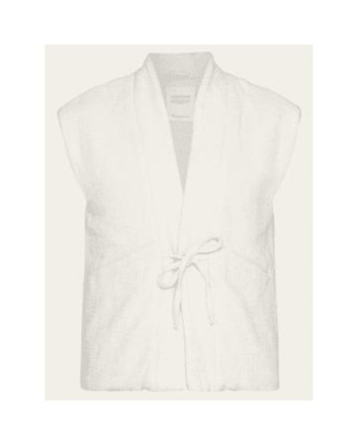 2100007 Padded Kimono Herringbone Structure Vest Egret di Knowledge Cotton in White