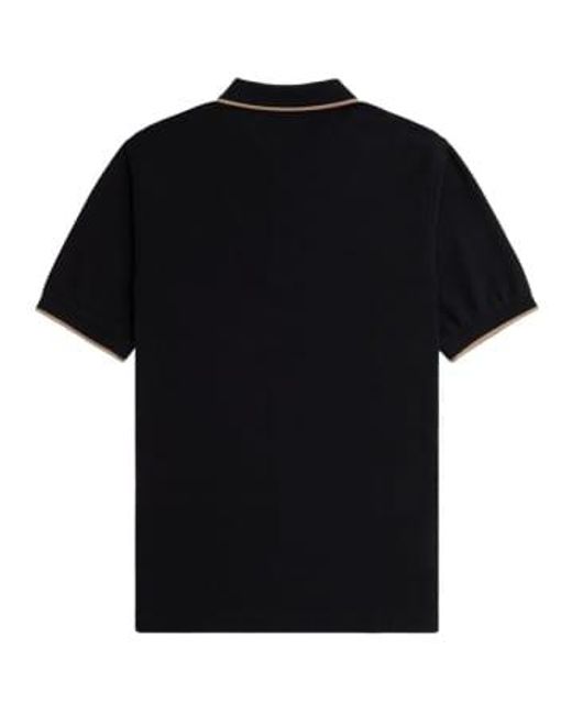 Fred Perry Black Crepe Pique Zip Neck Polo Small for men