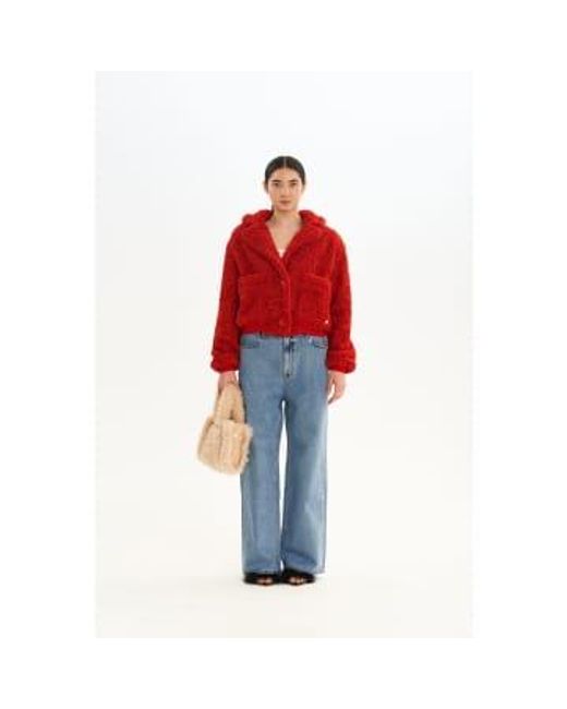 Freed Red Romeo Cropped Teddy Faux Fur Jacket S