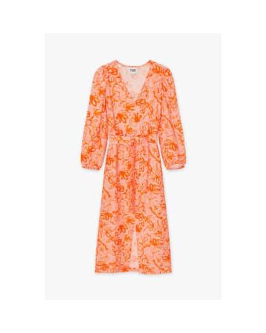CKS Orange Bright And Pink Print Dorisa Midi Dress Medium