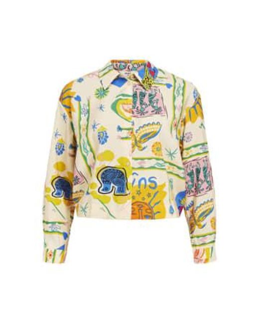 Every Thing We Wear Multicolor Object Martha Long Sleeve Printed Shirt Sandshell Multi Colour 36