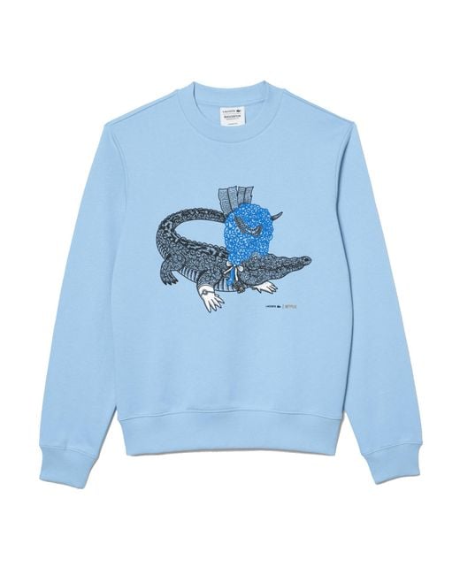 Lacoste X Netflix Organic Cotton Sweatshirt Print Bridgerton Blue for men