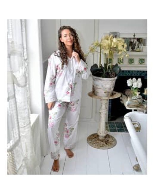 Powell Craft Gray And Mink Green Floral Print Ladies Pyjamas S/m