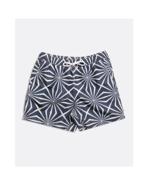 Far Afield Blue Kaleidoscope Printed Swim Shorts for men