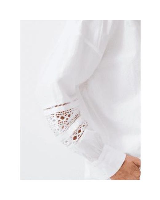 French Connection White Rhodes Embroidered Long Sleeve Popover Shirt Xl