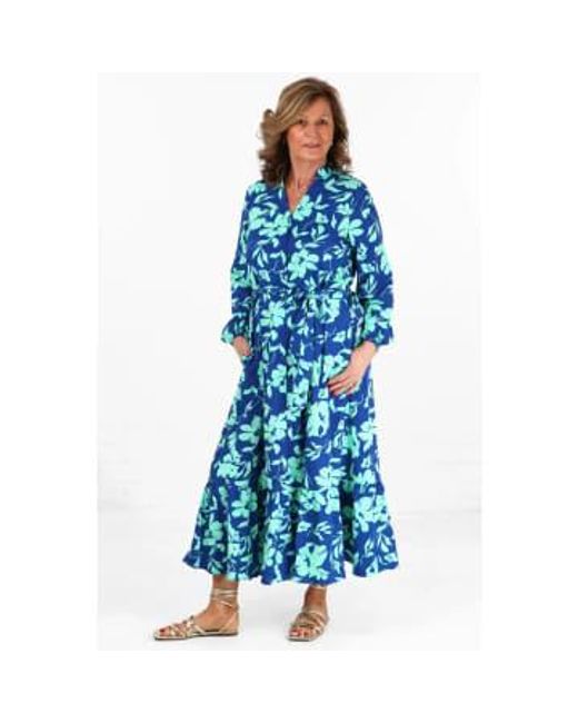 MSH Blue Tropical Floral Print Shirt Dress