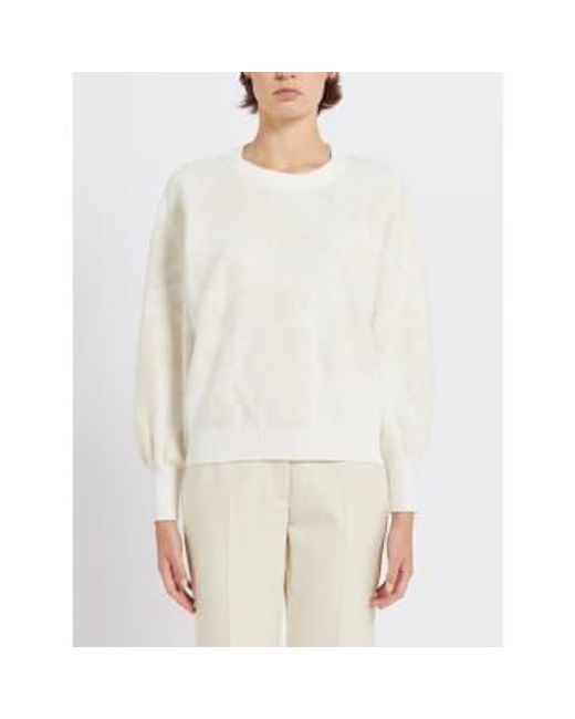 Marella White Isernia Jacquard Floral Print Sweater Size: L, Col: L
