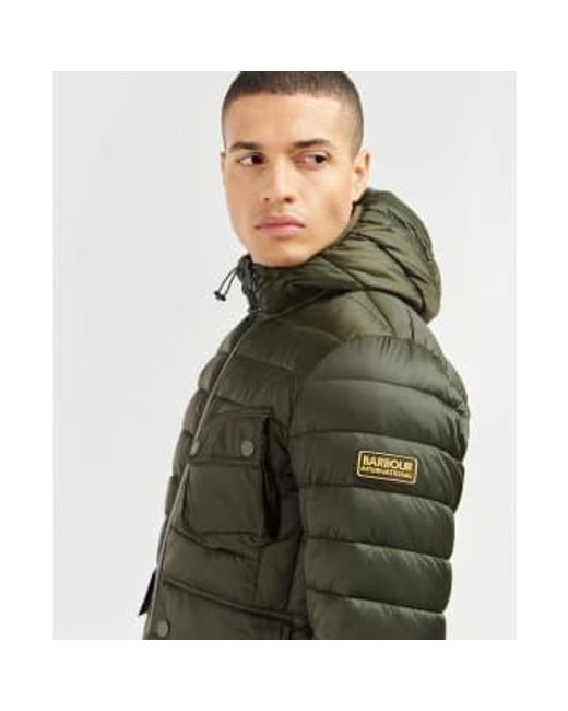 Barbour Green Sage Racer Ouston Quilted Hooded Jacket for men