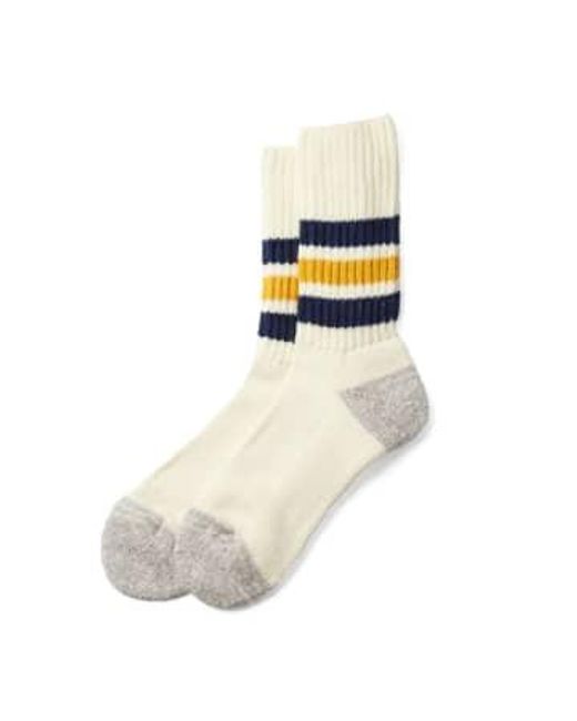 RoToTo Blue Old School Ribbed Socks /yellow for men