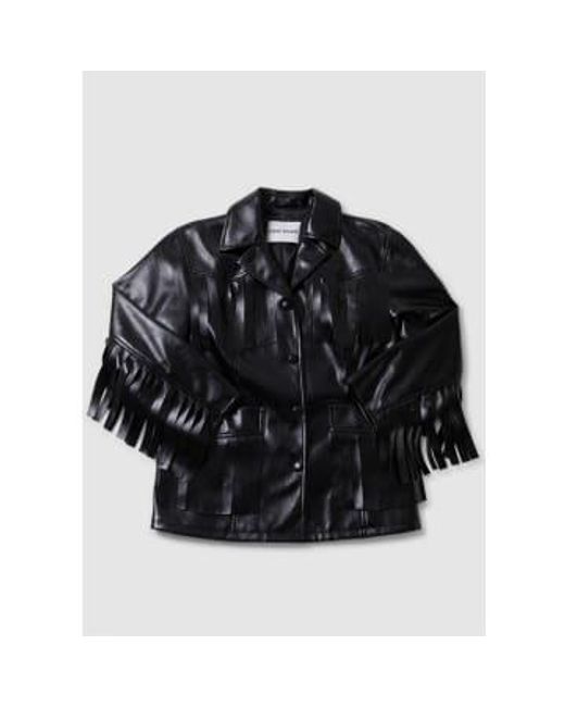 Stand Studio Black S Sienna Faux Leather Fringed Jacket