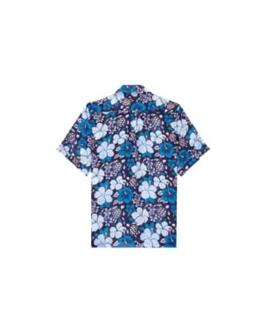 Vilebrequin Blue Tropical Turtles Ramie Bowling Shirt Extra Large for men