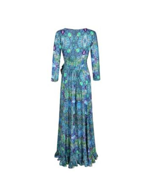 Sophia Alexia Blue Iguana Ruffle Wrap Dress Size Medium/large
