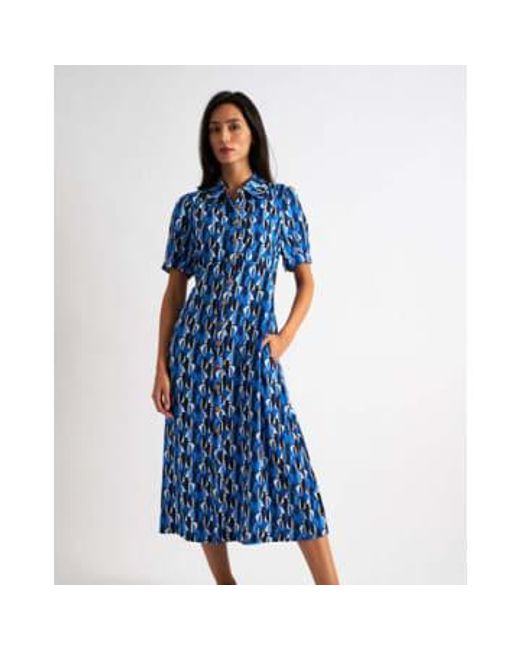 Louche London Blue Wanda Shirt Dress Mid Century Retro Print 8