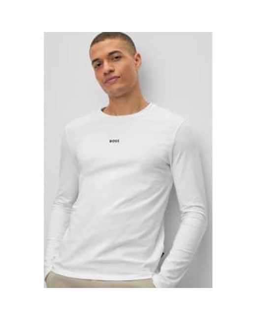 Boss White Tchark Jersey Long Sleeve T-shirt Col: 100 , Size: S for men