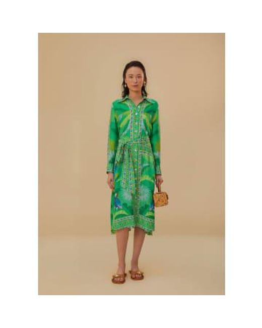 Farm Rio Green Macaw Scarf Chemise Dress L