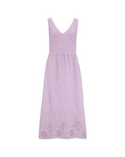 120% Lino Purple Sleeveless Dress With Embroidery Lilac 18