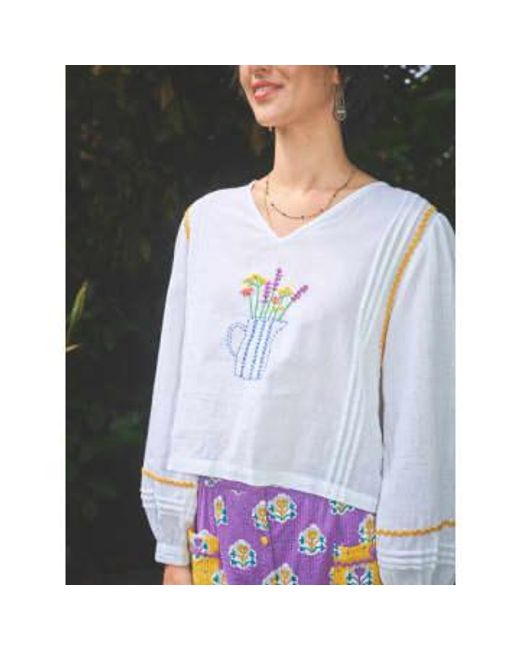 Lowie White Embroidered Vase Blouse S