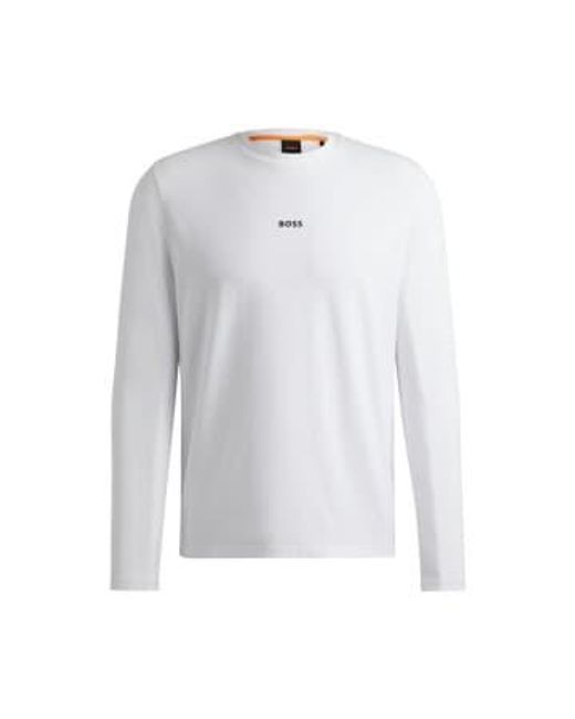 Boss White Tchark Jersey Long Sleeve T-shirt Col: 100 , Size: S for men